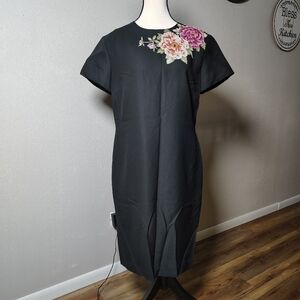 Virgo Black Dress with Floral Accents Size 12